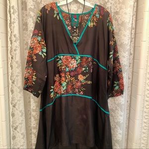 JOHNNY WAS * NWOT 100% Silk Asian/Kimono-Inspired Hi-Lo Dress Tunic